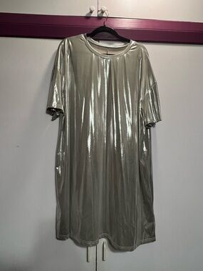 SHEIN Metallic Silver T-Shirt Dress